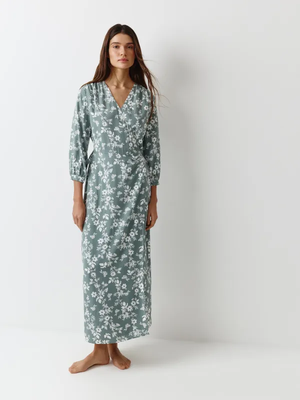 Әйелдер көйлегі, макси, өлшемі S, ұзын жеңді, вискоза, жасыл, Гүлдер, Marcia, image-2