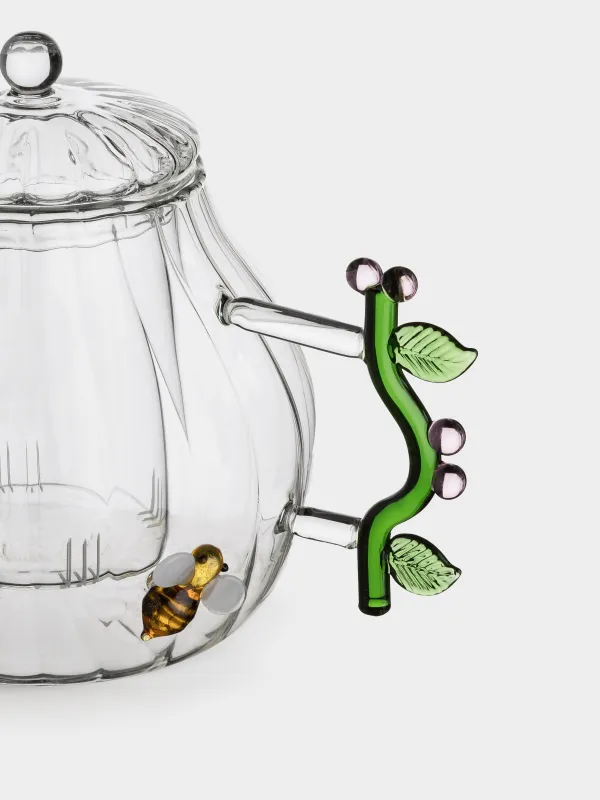 Чайник заварочный, 1 л, стекло Б, с зеленой ручкой, Пчелы, Camellia decor, image-4