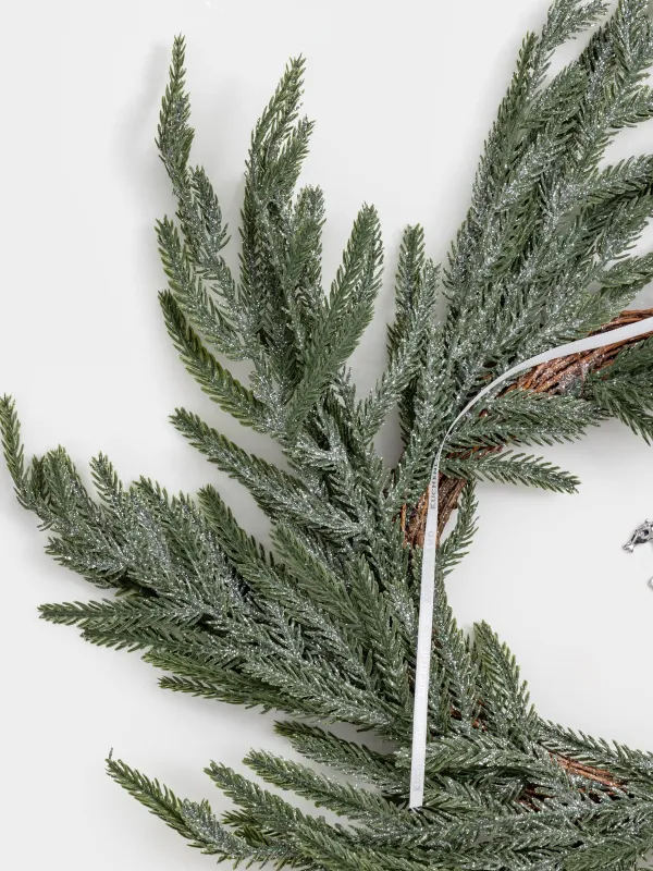 Венок рождественский, 18/50 см, пластик/бумага, Ель с серебристой лошадкой, Conifer decor, image-1