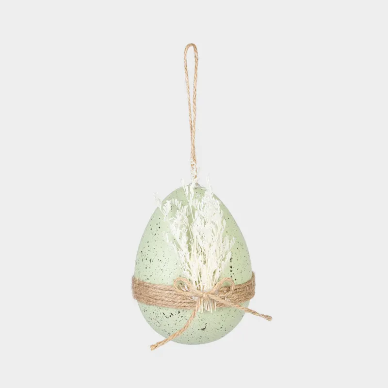 Подвеска декоративная, 10 см, пластик, зеленая, с сухоцветами, Яйцо, Natural Easter