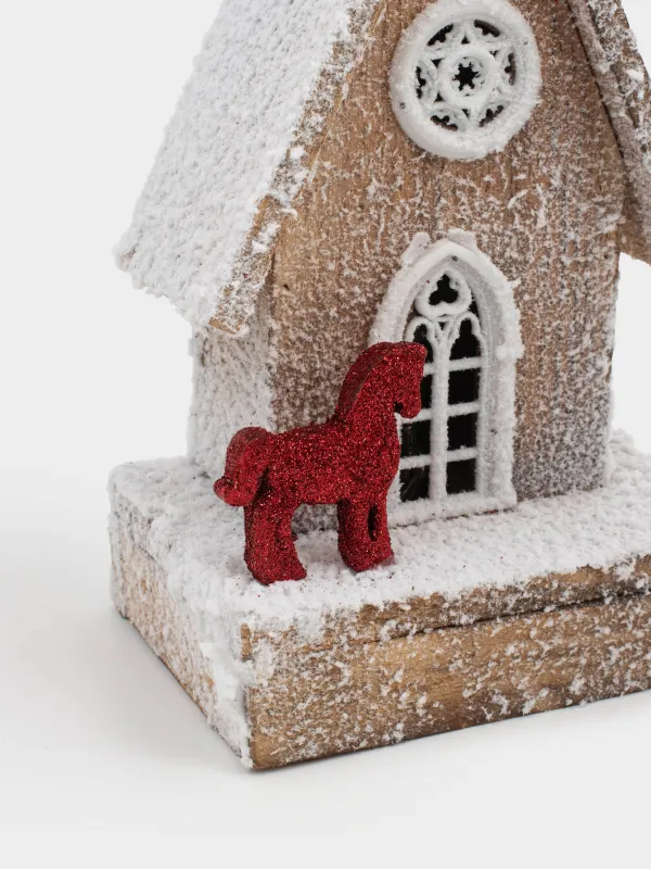 Мүсінше, жарықтандырылған, 14х26 см, ағаш, Жылқысы бар қар басқан үй, Touch winter, image-1