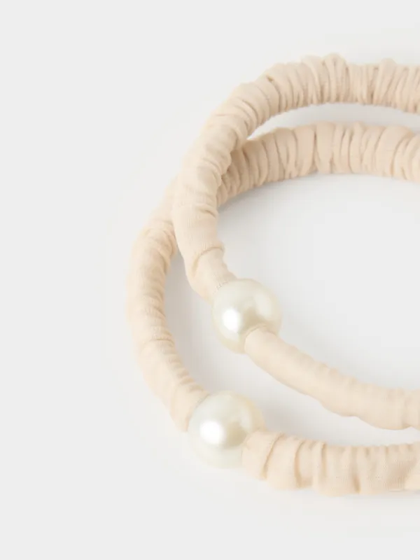 Шаш резеңкесі, 5 см, 2 дана, полиэстер/пластик, сарғылт-қоңыр, Інжу, Pearl hair, image-2