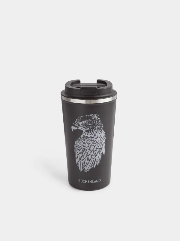 Термо саптыаяқ, 450 мл, болат/пластик, қара, қыран, Coffee time, image-0