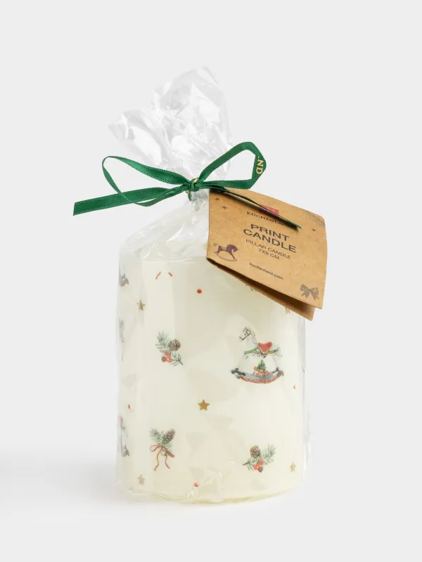 Свеча, 7х9 см, цилиндрическая, молочная, Новогодние атрибуты, Print candle, image-3