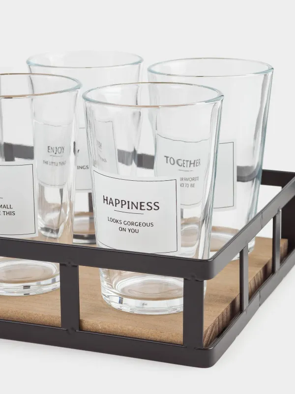 Сусындарға арналған жиынтық, 4 адам, 5 зат, тұғырда, шыны/металл, Clear font, image-4