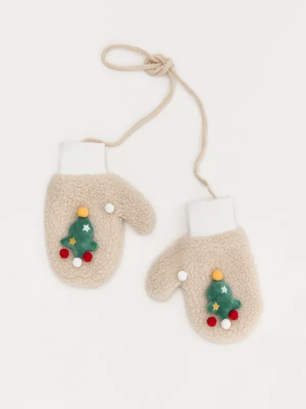 Балаларға арналған қолғаптар, бірыңғай өлшем, шерпа, сарғылт-қоңыр, майшабақ, Plush, image-0