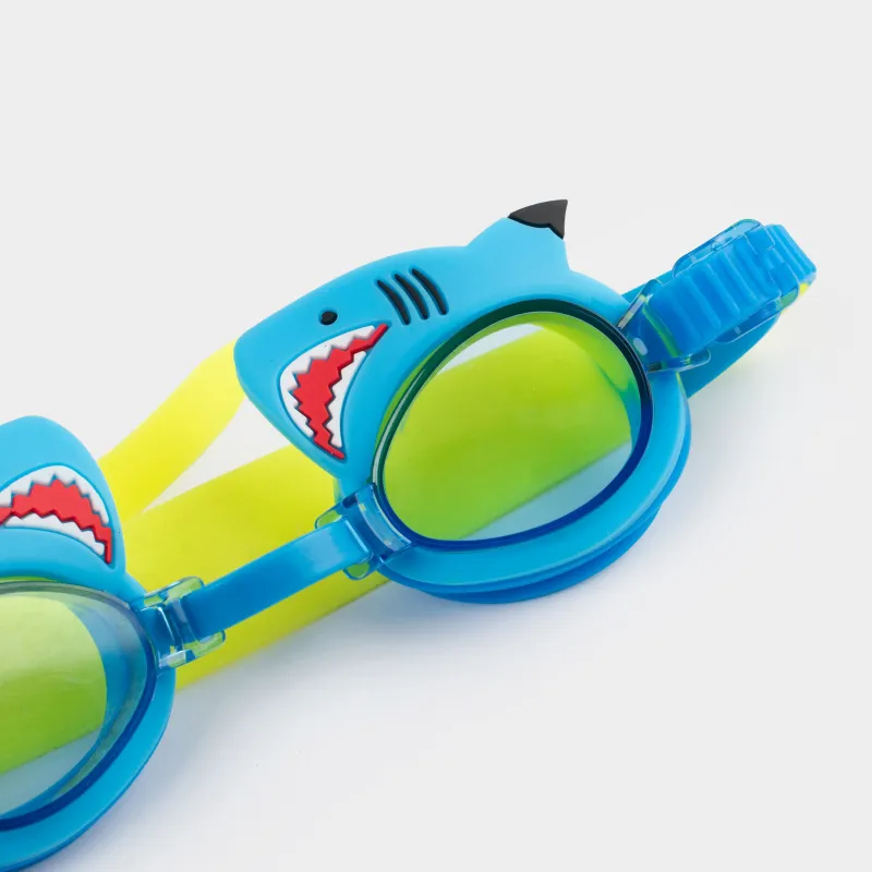 Очки для плавания, 18 см, в футляре, пластик/силикон, желто-синие, Акула, Swim, image-3