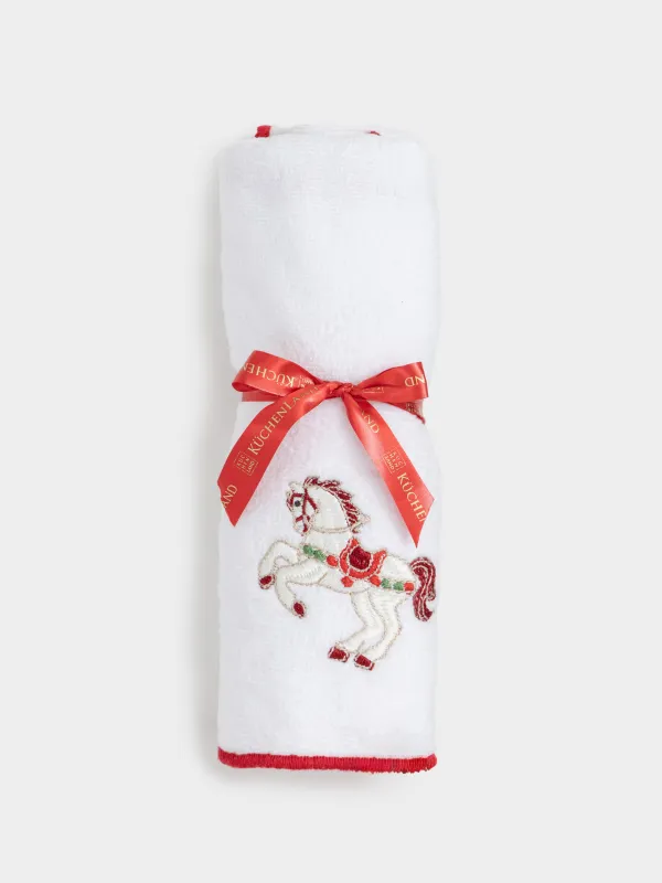 Асүйлік сүлгі, 40х60 см, мақта, ақ, қызыл жиегі бар, Жылқы, Christmas traditions, image-4