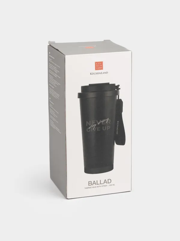 Термо саптыаяқ, 500 мл, клапан/түтік, бауы бар, болат/пластик, қара және алтын, Ballad, image-7