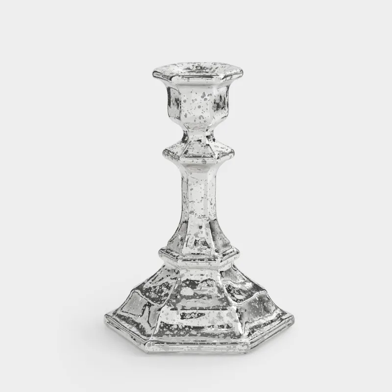 Шам ұстағыш, 14 см, жіңішке шамға арналған, аяқты, шыны, күміс, Patina