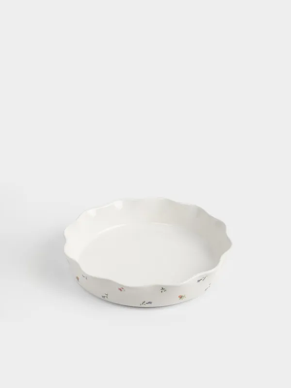 Форма для запекания, 25 см, керамика, круглая, молочная, Нежные цветы, El flora, image-3