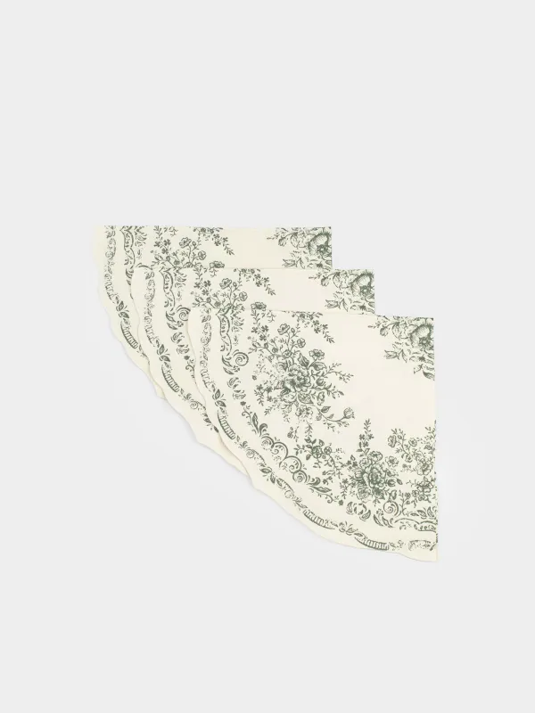 Қағаз майлықтар, 33 см, 20 дана, дөңгелек, ақ, Жасыл гүлдер, Green lace, image-2