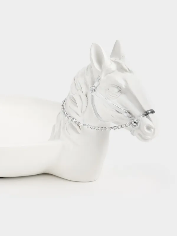 Сәндік ыдыс, 34х16х12 см, полирезин, ақ-күміс, Жылқылар, Horses, image-1