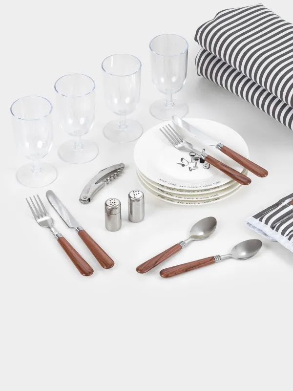 Пикник себеті, 42х30 см, 4 адам, 21 зат, Жамылғымен, жүзім, дөңгелек, қоңыр, Picnic, image-5