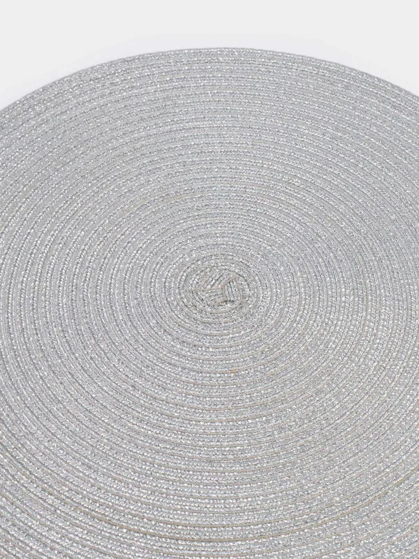 Салфетка под приборы, 38 см, полиэстер, круглая, серебристая, Rotary shine, image-2