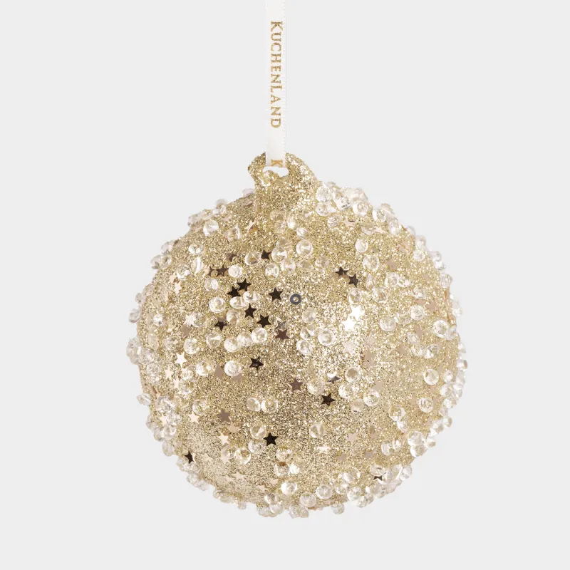 Шырша ойыншығы, 8 см, шыны, жылтырақтары бар, шампан, Жұлдыздары бар шар, Ball sparkle