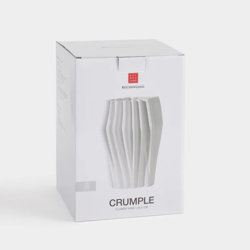 Гүл вазасы, 26 см, керамика, сүт түстес, Фактуралық сызықтар, Crumple, image-3