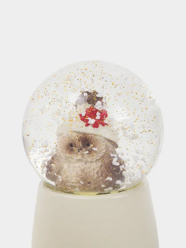 Қарлы шар, 6 см, шыны/полирезин, сүт түстес, Бас киім киген үкі, Forest animals, image-3