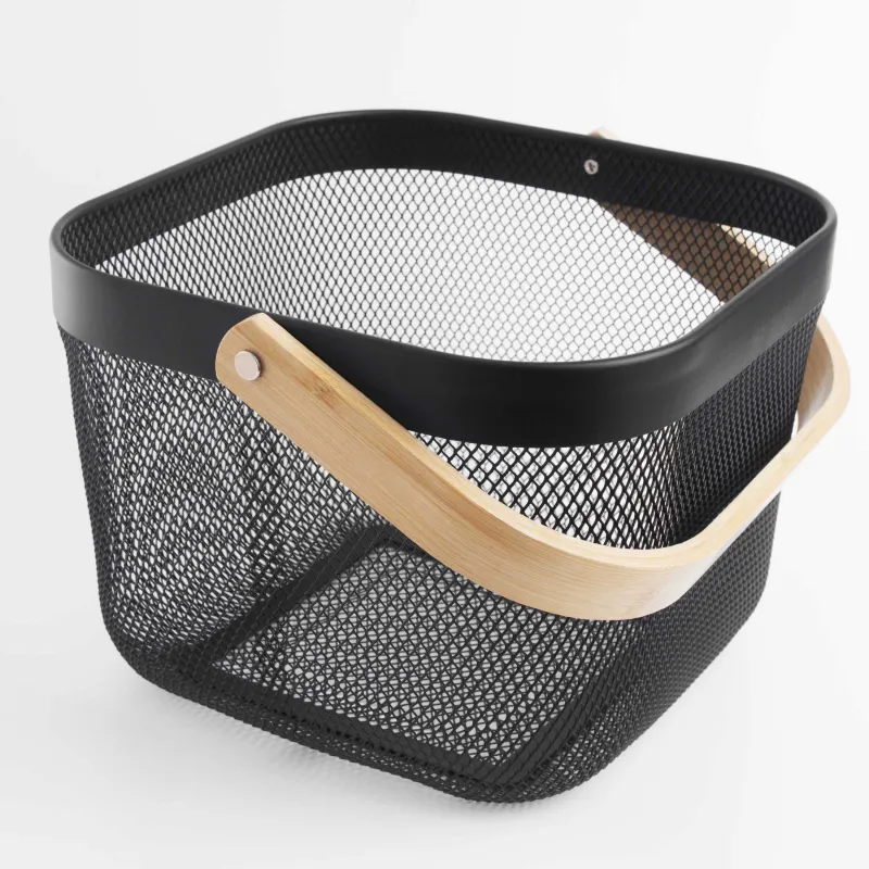Сақтау себеті, 24х24х18 см, тұтқасы бар, металл / бамбук, шаршы, қара, Gardening, image-3