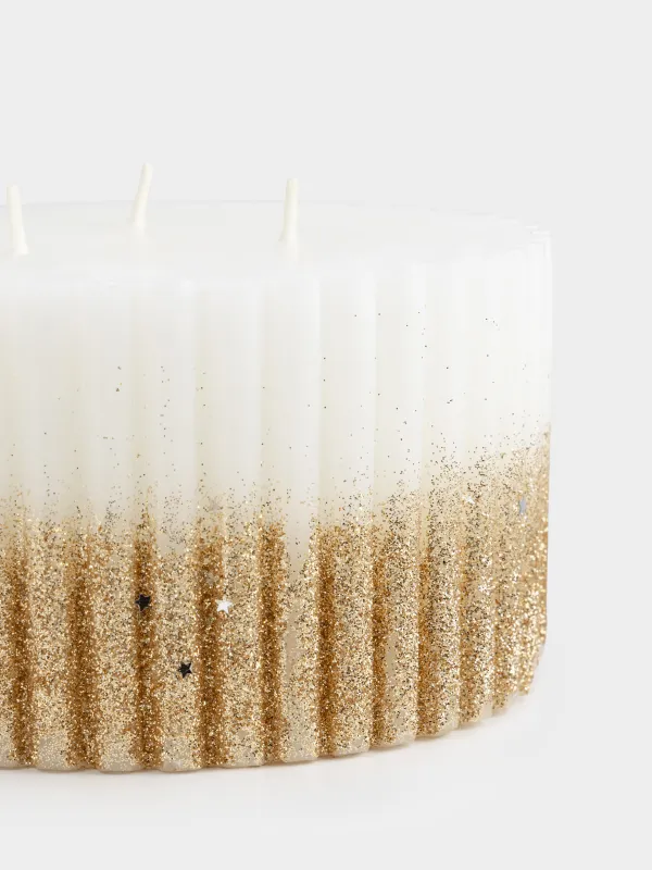 Свеча, 13х8 см, цилиндрическая, с блестками, Ribbed candle, image-3