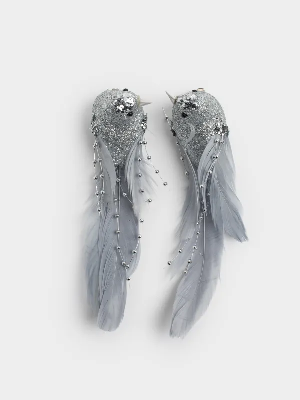 Украшение декоративное, 15 см, 2 шт, на клипсе, пенопласт/перо, серебристое, Птица, Birds NY, image-4