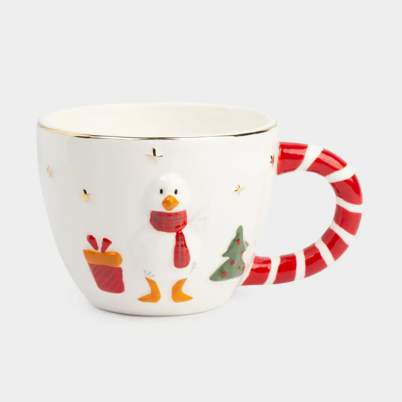 Кружка, 450 мл, фарфор P, молочно-красная, Гусь в шарфе, Goose