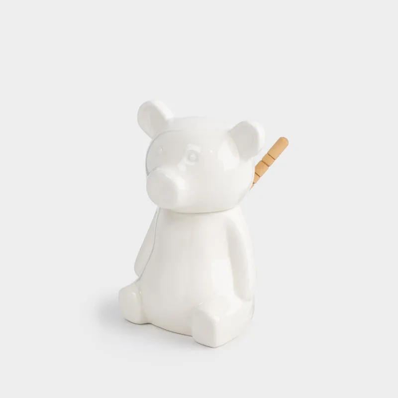 Банка для меда, 250 мл, с ложкой, фарфор P/бамбук, Медведь, Bear Meni