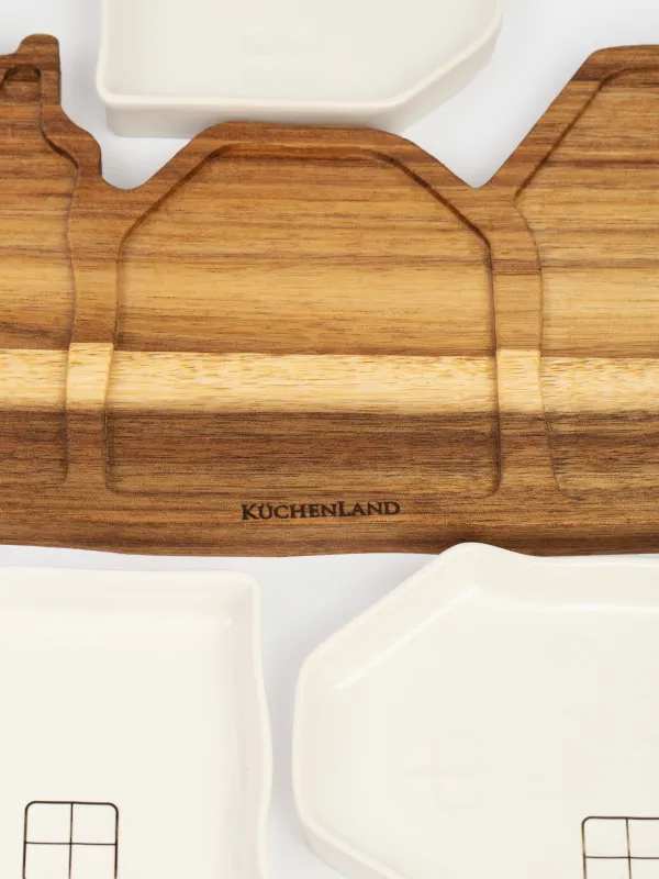 Набор для закусок, 3 пр, на подставке, керамика/дерево, бело-золотистый, Дома, Noble tree, image-3