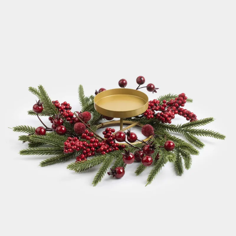 Венок для свечи, 10/30 см, пенопласт/пластик, Красные ягоды, Red berry