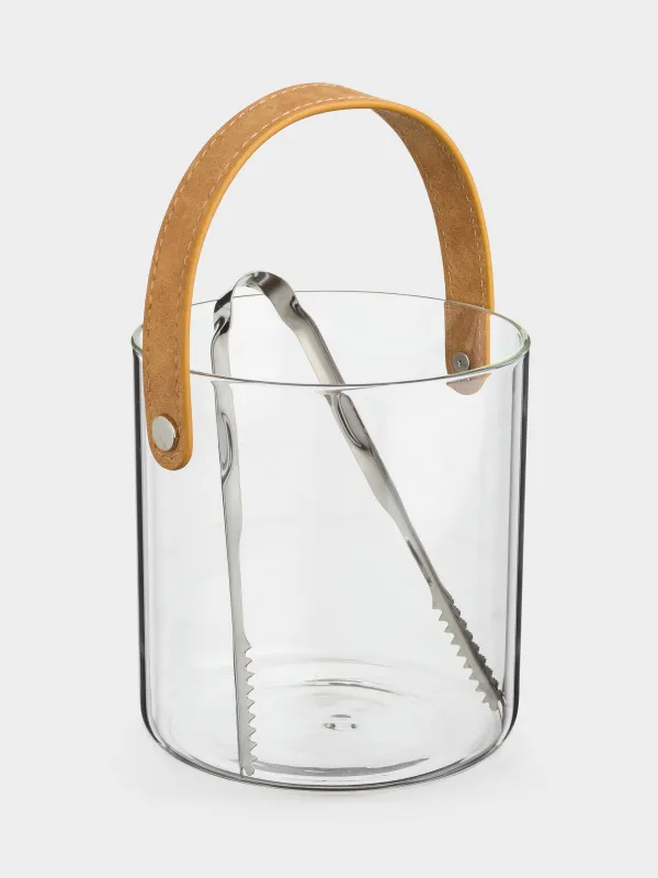 Мұзға арналған шелек, 14 см, тұтқасы мен қысқышы бар, шыны/жасанды былғары, Clear devo, image-2