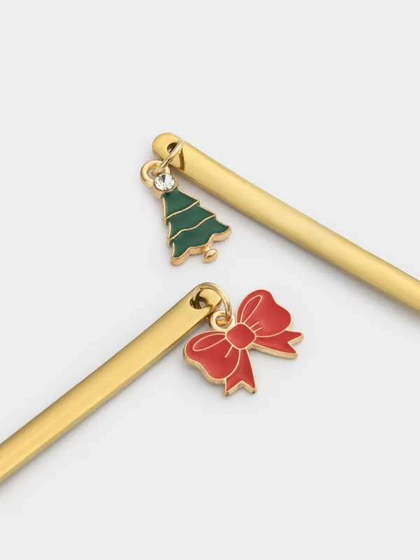 Десерт қасығы, 14 см, 2 дана, болат, алтын, садақ/Шырша, Christmas traditions, image-1