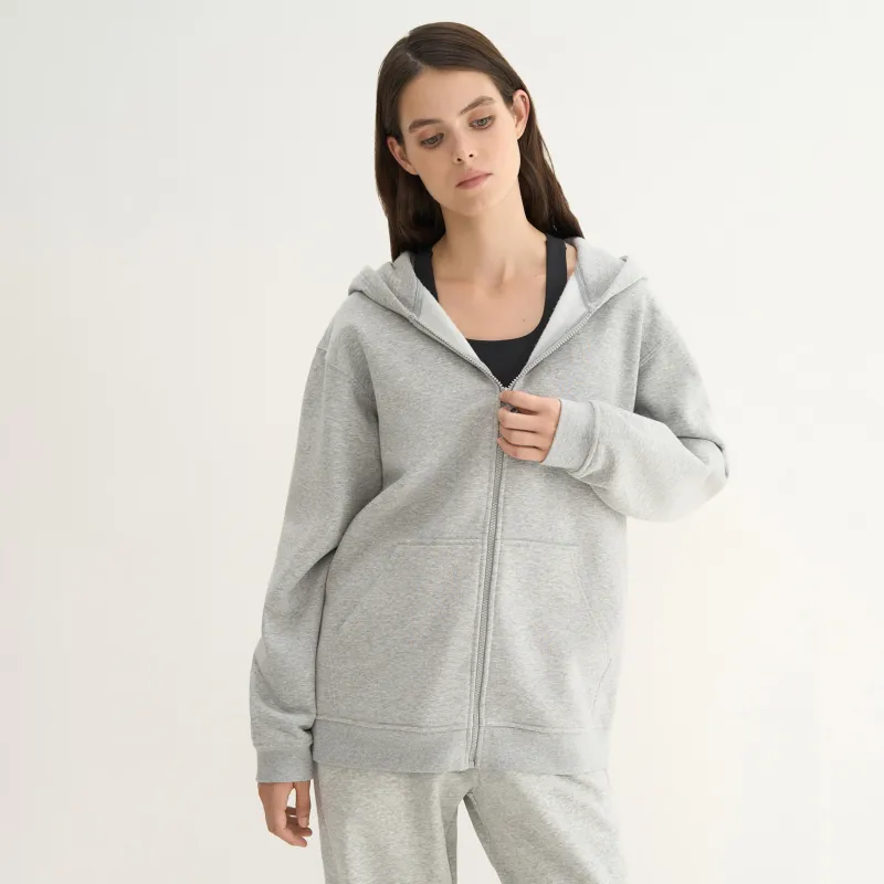 Әйелдер толстовкасы, өлшемі L, сыдырмасы мен капюшоны бар, мақта/полиэстер, сұр, Donatine