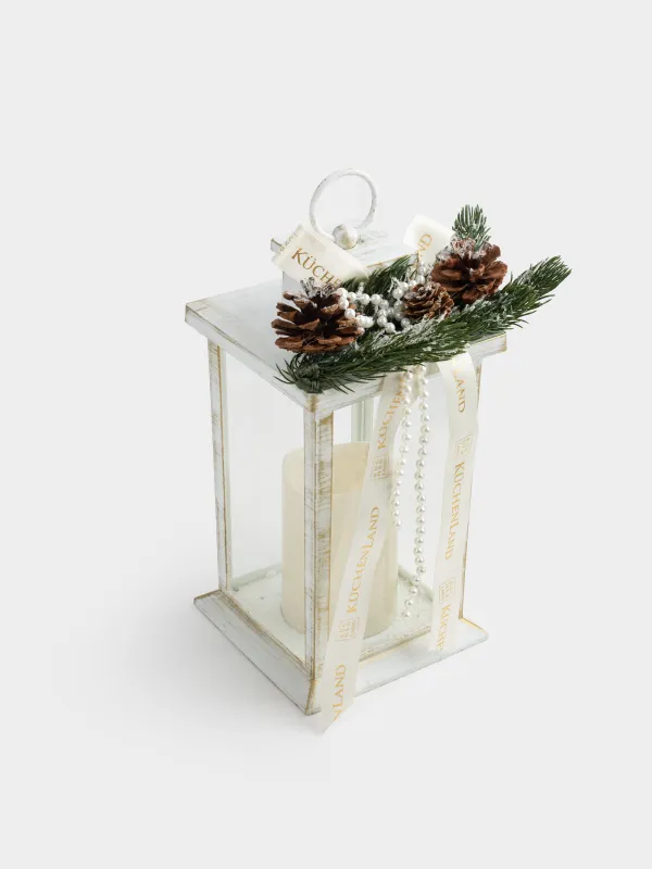 Светильник декоративный, 28 см, пластик, белый, Фонарь со свечой, White style, image-3