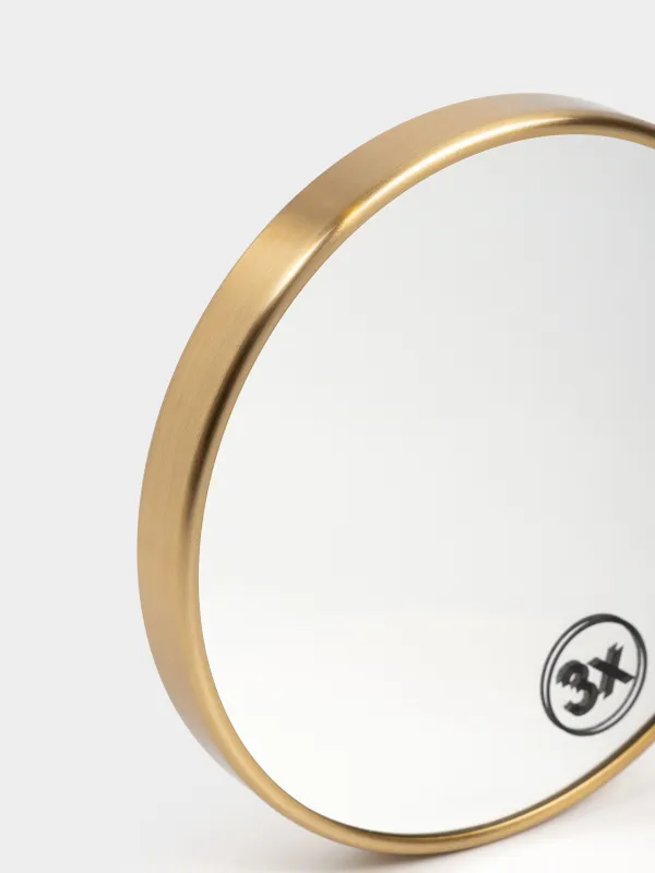 Зеркало подвесное, 15/14 см, увеличительное, на присосках, металл, круглое, золотистое, Freya, image-2