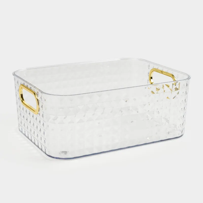 Ящик-органайзер, 27х21х10 см, хозяйственный, с золотистыми ручками, пластик, Kandy, image-1