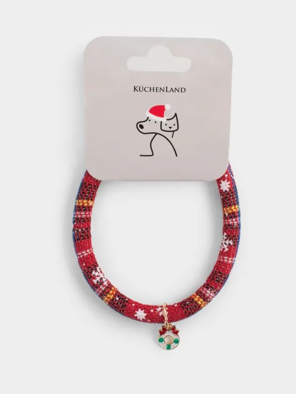 Жануарларға арналған мойынбау, 25/30 см, сәндік, полиэстер/металл, қызыл, Гүл шоқтары, Christmas pet, image-4