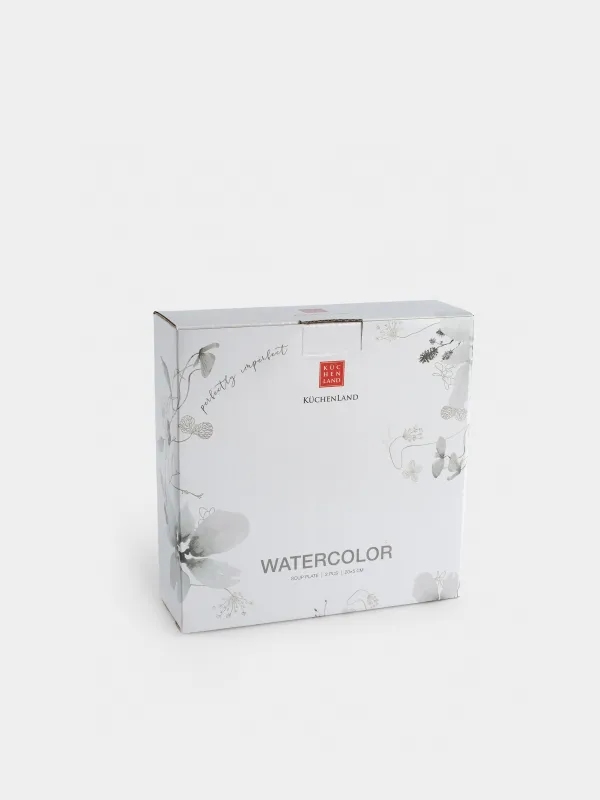 Тарелка суповая, 20х5 см, 2 шт, фарфор N, Серые цветы, Watercolor, image-5