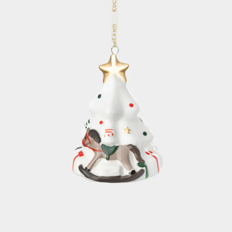 Шырша ойыншығы, 8 см, фарфор P, ақ және алтын, Шырша астындағы жылқы, Figure christmas