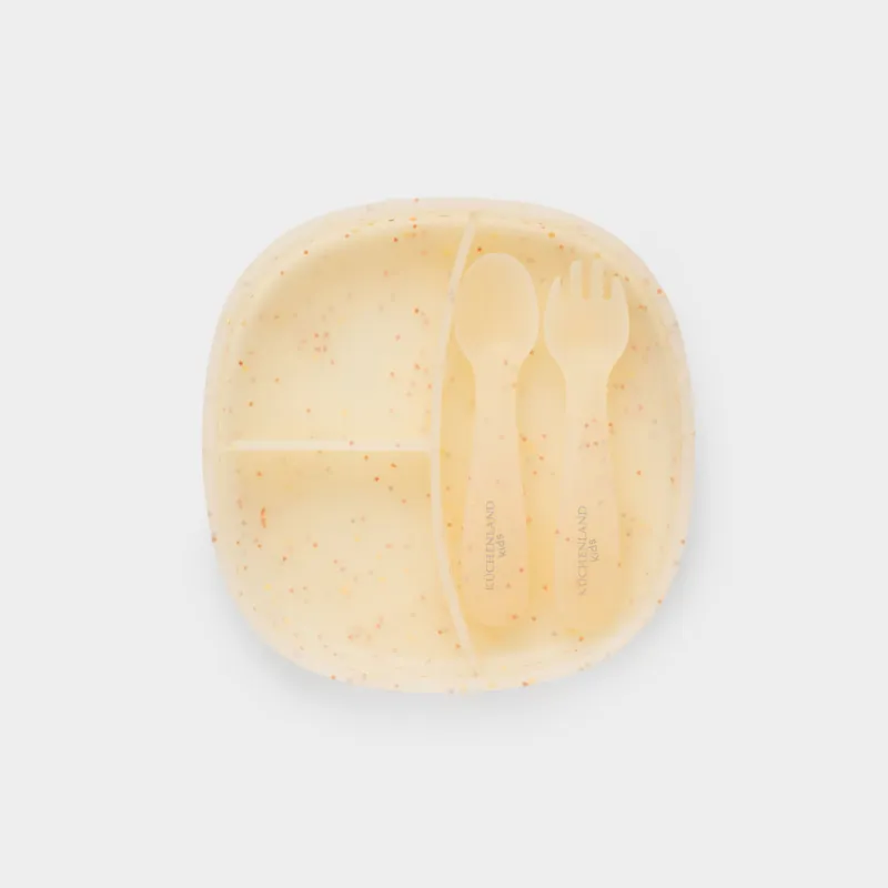 Ыдыс-аяқ жинағы, балаларға арналған, 1 адам, 3 зат, силикон, сары, Kiddy sparkle