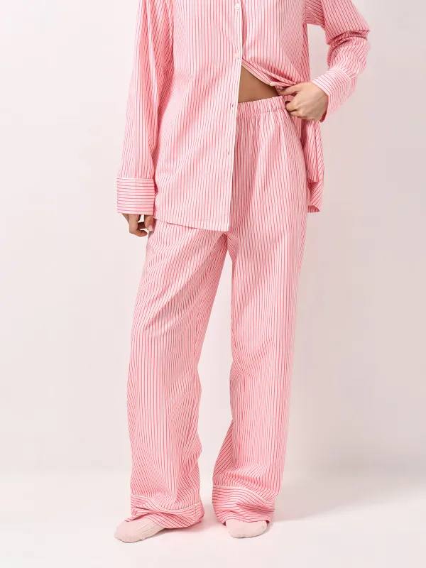 Брюки женские, домашние, хлопок/вискоза, розовые, Полоска, Lonisa, image-1