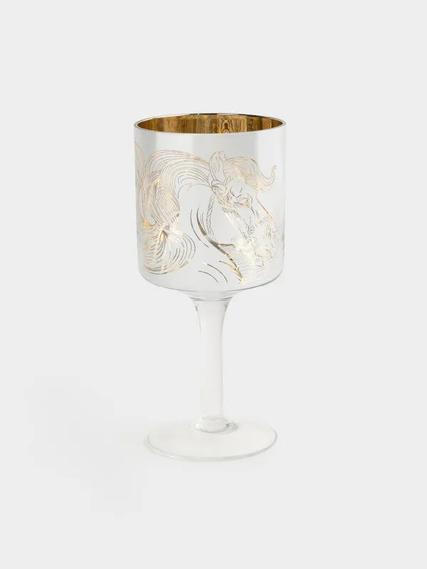 Подсвечник, 20 см, для чайной свечи, на ножке, стекло, золотистый, Лошадь, Horse gold, image-0