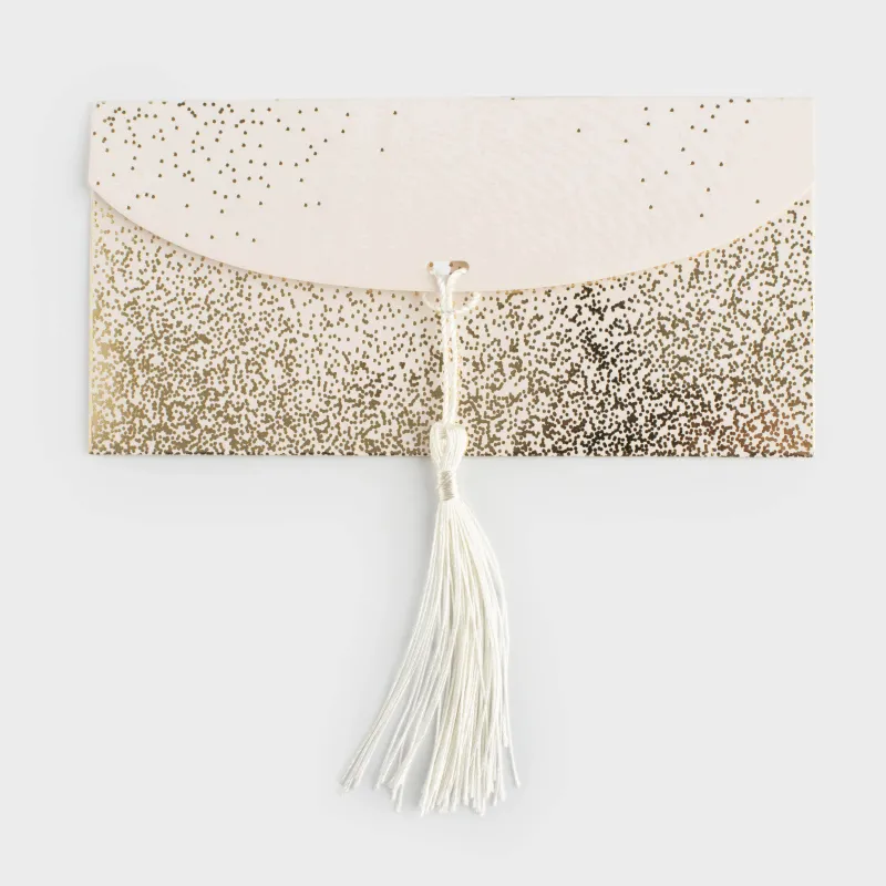 Сыйлық конверті, 16х8 см, шашағы бар, қағаздан, сүттен, Алтын түстес ұшқындардан, Sparkle, image-2