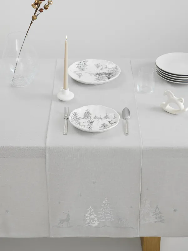 Үстел төсеніші, 40х160 см, полиэстер, ашық сұр, Бұғы мен шырша, Forest fawn, image-3