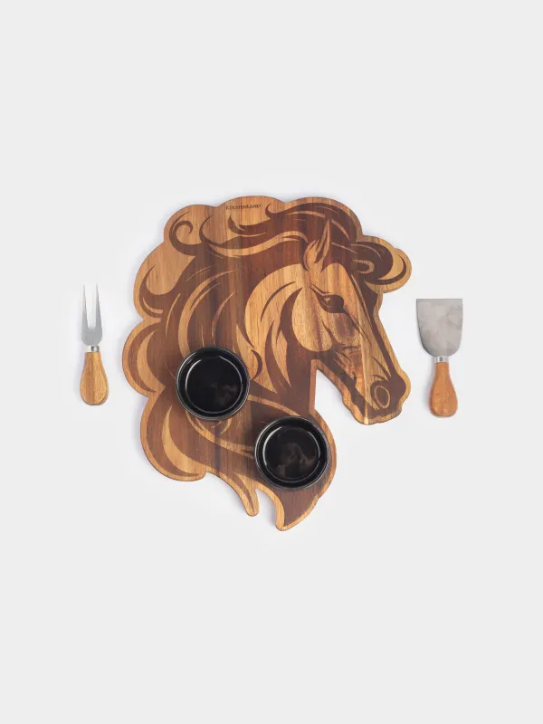 Набор для сыра, 5 пр, доска-блюдо/пиала, сталь/керамика/дерево, Лошадь, Noble tree, image-5