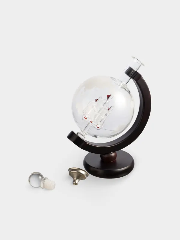 Графин, 650 мл, на подставке, стекло Б/дерево, Глобус с кораблем, Bar, image-7