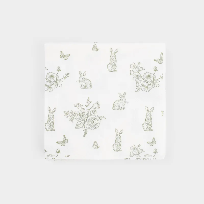 Қағаз майлықтар, 21х21 см, 20 дана, төртбұрышты, сүт түстес, Гүлдер арасындағы қоян, Easter lace