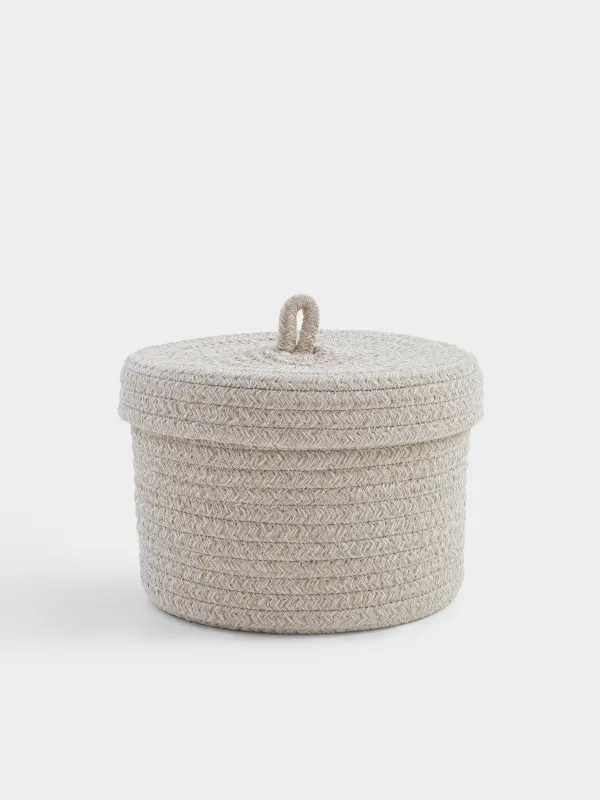 Сақтау себеті, 18х14 см, қақпағы бар, мақта/полиэстер, дөңгелек, сүт түстес, Tote, image-0