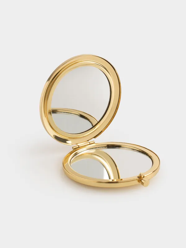 Қалта айнасы, 7 см, екі жақты, болат, алтын түстес, Қызыл жылтыр, Actress, image-1