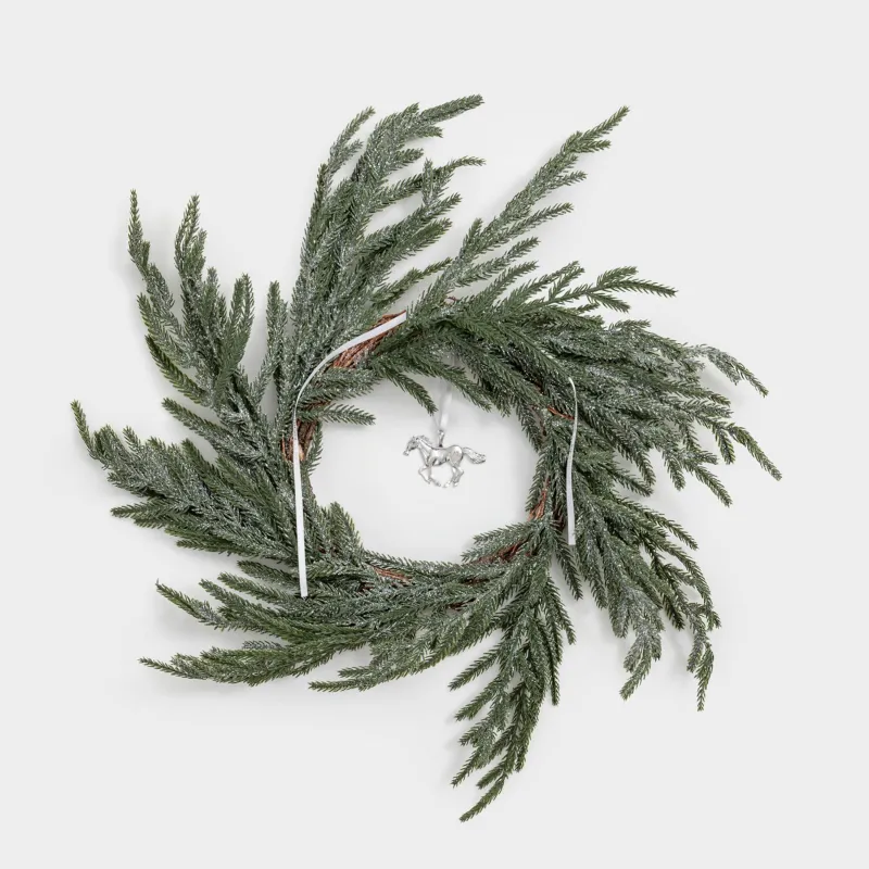 Венок декоративный, 18/50 см, пластик/бумага, Ель с серебристой лошадкой, Conifer decor
