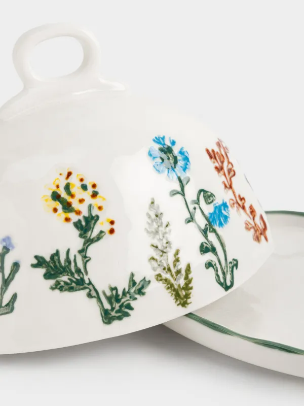 Сары май ыдысы, 19 см, фарфор N, сопақша, сүт түстес, Кракелюрдегі шалғынды гүлдер, Floral meadow, image-1